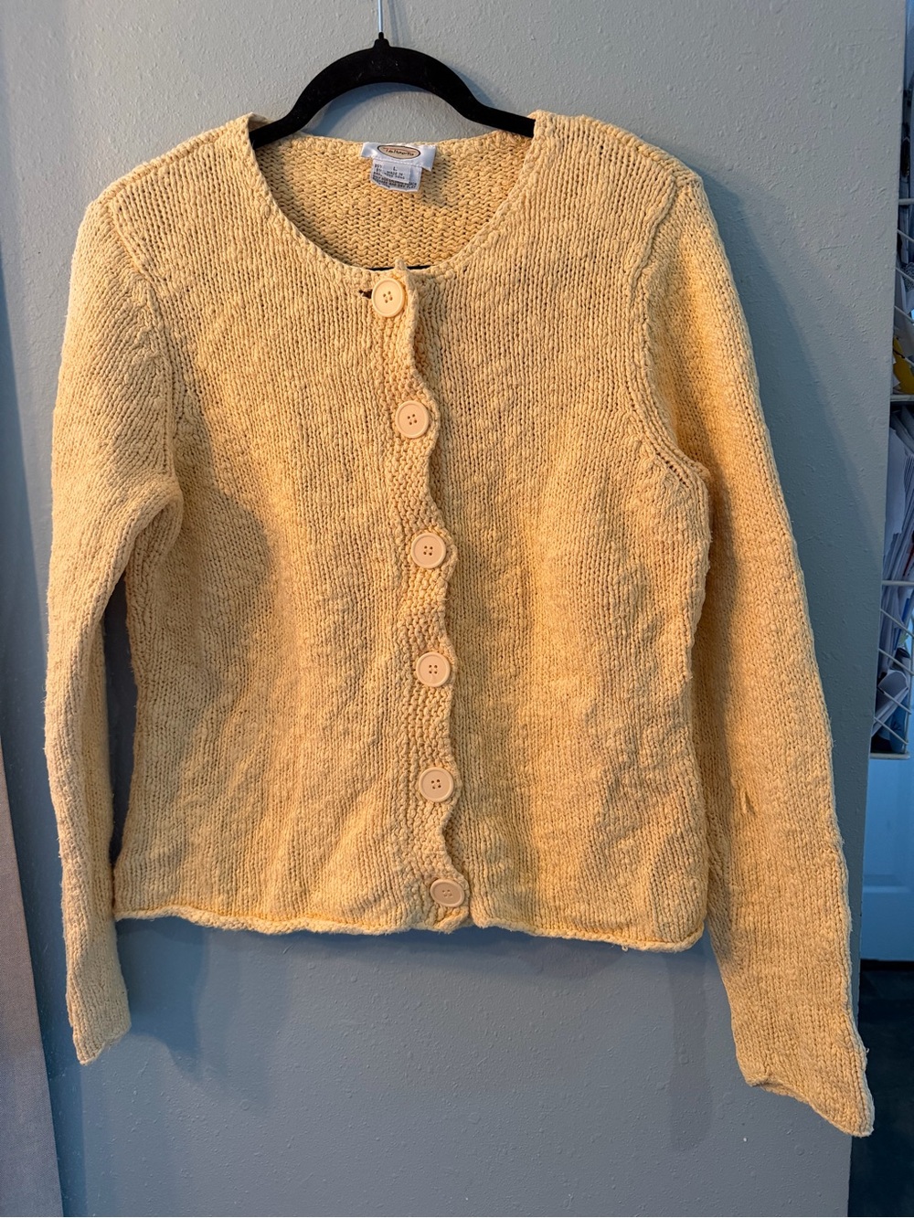 Talbots Yellow Textured Knit Cardigan Sweater Button Front Womans Large